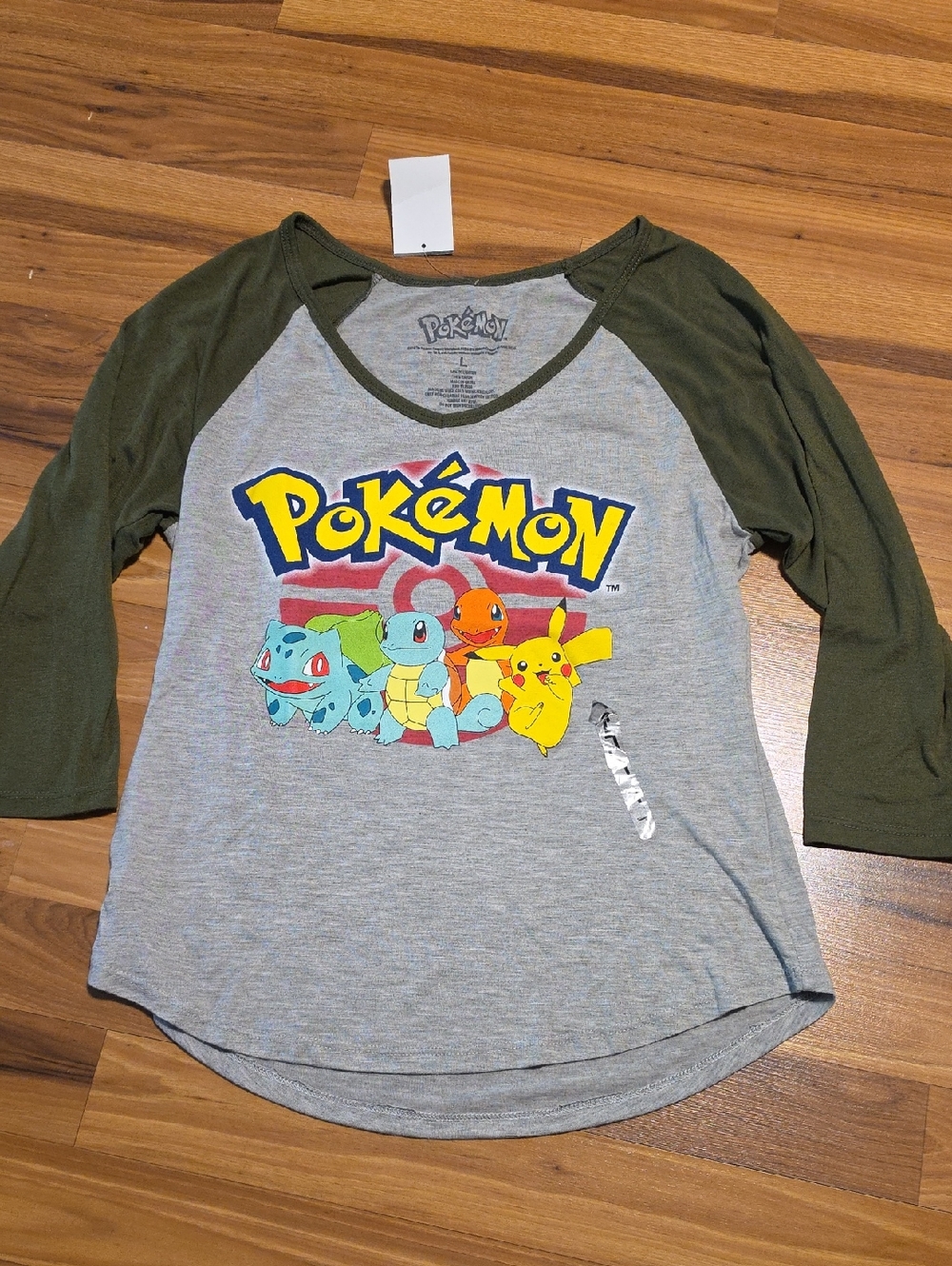 Grey & Green Pokemon Raglan Top